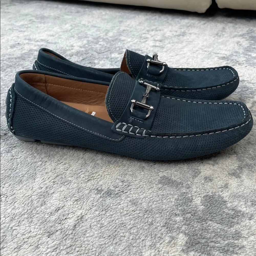 New Winthrop Naples Horsebit Loafer Leather Perforated Navy Blue Sz 9